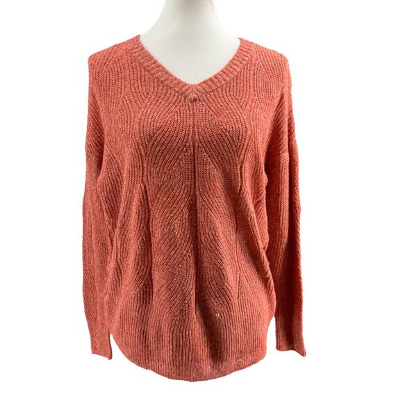 Women's Pullover Cable knit Sweater Sz Small Coral Oversized - Picture 4 of 10